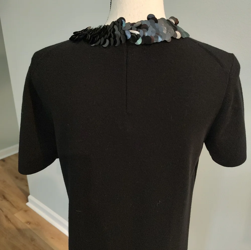Tory Burch Sequin-embellished Merino Wool-blend Midi Dress Black Office NWOT S